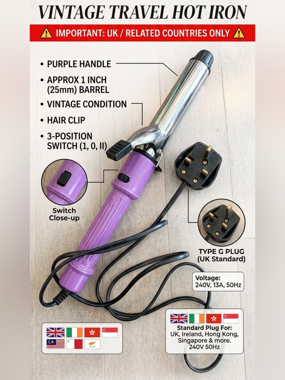 Vintage Hot Iron / Curling Iron for travel.